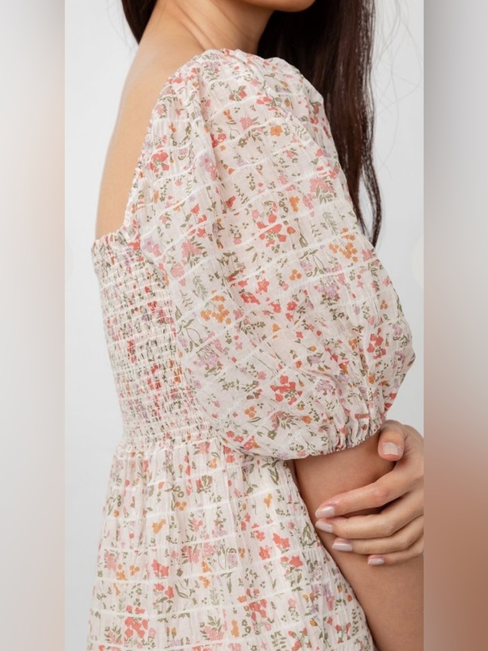 No-iron puff-sleeve tiny floral print 🌸 dress